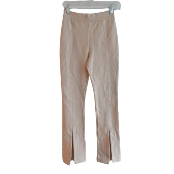 Aaron & Amber Pants - AARON & AMBER Tan Beige Split Hem Ponte Knit Stretch Pants - Women's Size S NWT
